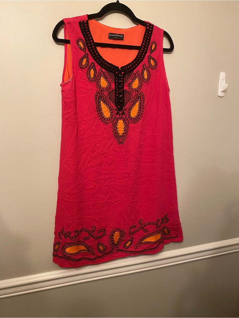 Sacred Threads Fuchsia Tunic with Orange & Black Embroidery